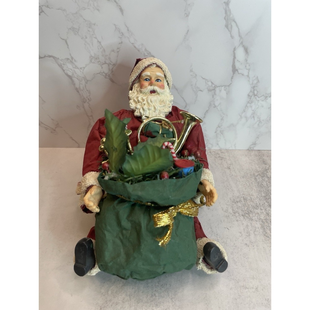 VTG Paper and Fabric Mache Santa Claus Sitting with Bag of Gifts Christmas Decor